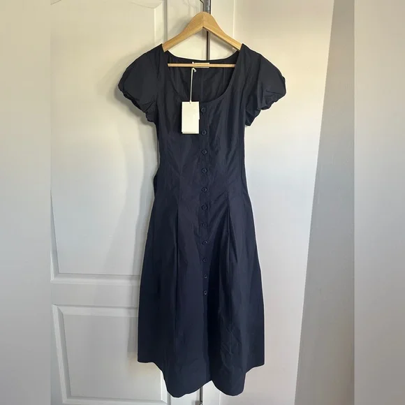 NWT Ulla Johnson Rhea Navy Blue Belted Cotton Midi Dress | size 2 - Picture 4 of 8